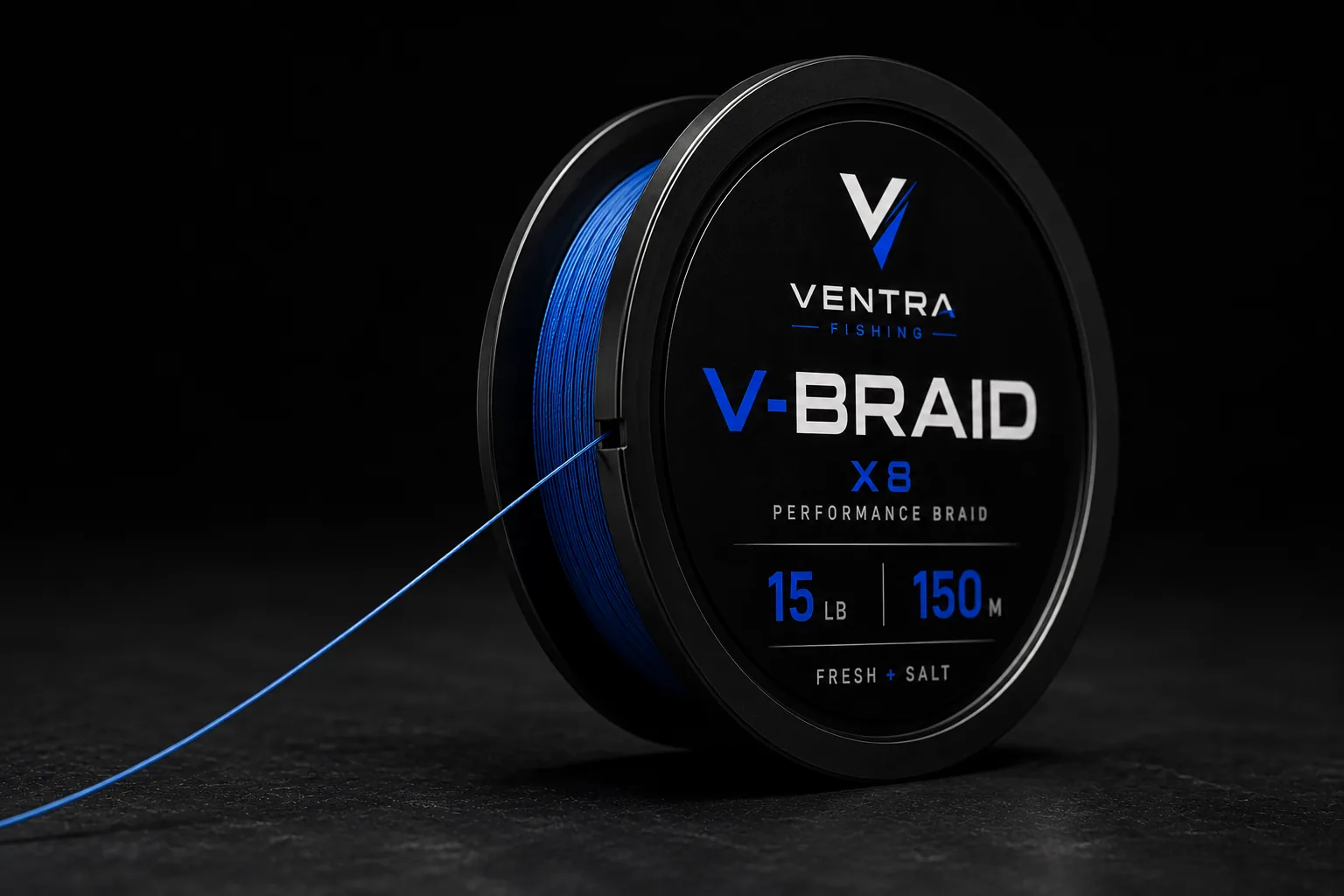 V-BRAID X8 performance braid spool in Ventra electric blue, 15 lb / 150 m