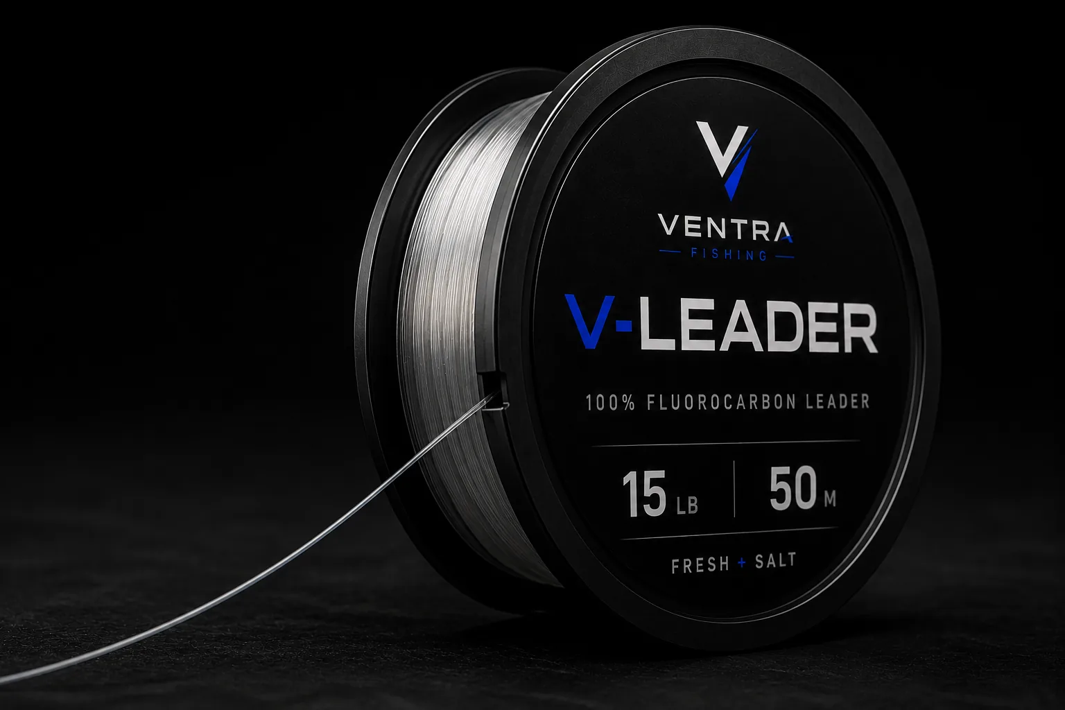 V-FLUORO 100% fluorocarbon leader spool with line drawn out